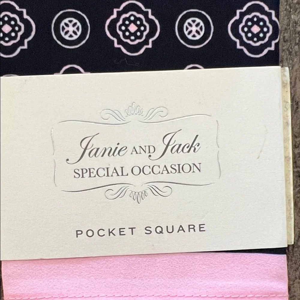 Janie and Jack Pink and Light Blue Bow Tie Set with Pink Pocket Square